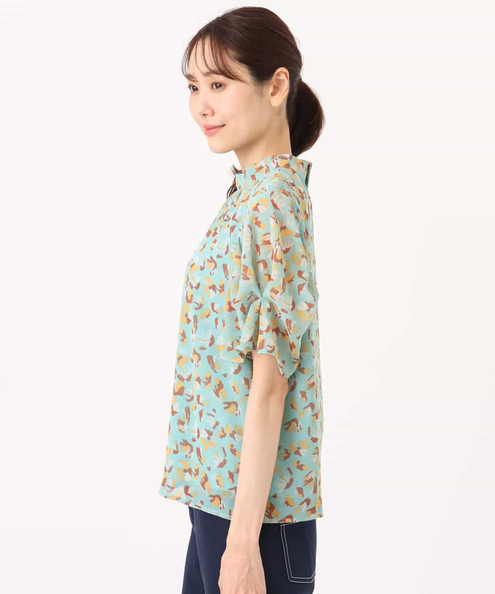 FKBGD05140 MK MICHEL KLEIN(MK ミッシェルクラン) タックスリーブ花柄シフォンブラウス/洗える ミント