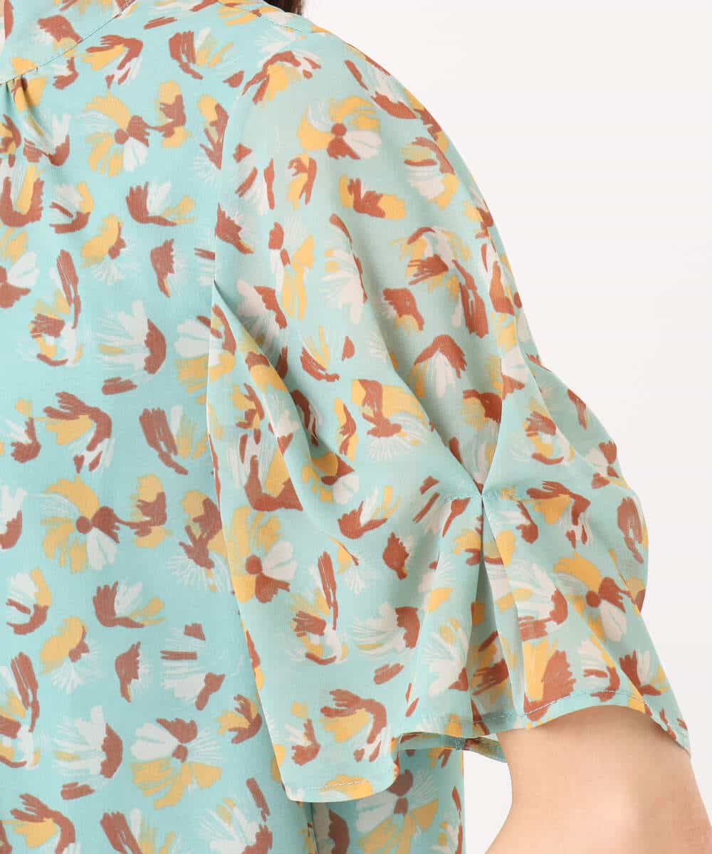 FKBGD05140 MK MICHEL KLEIN(MK ミッシェルクラン) タックスリーブ花柄シフォンブラウス/洗える ミント