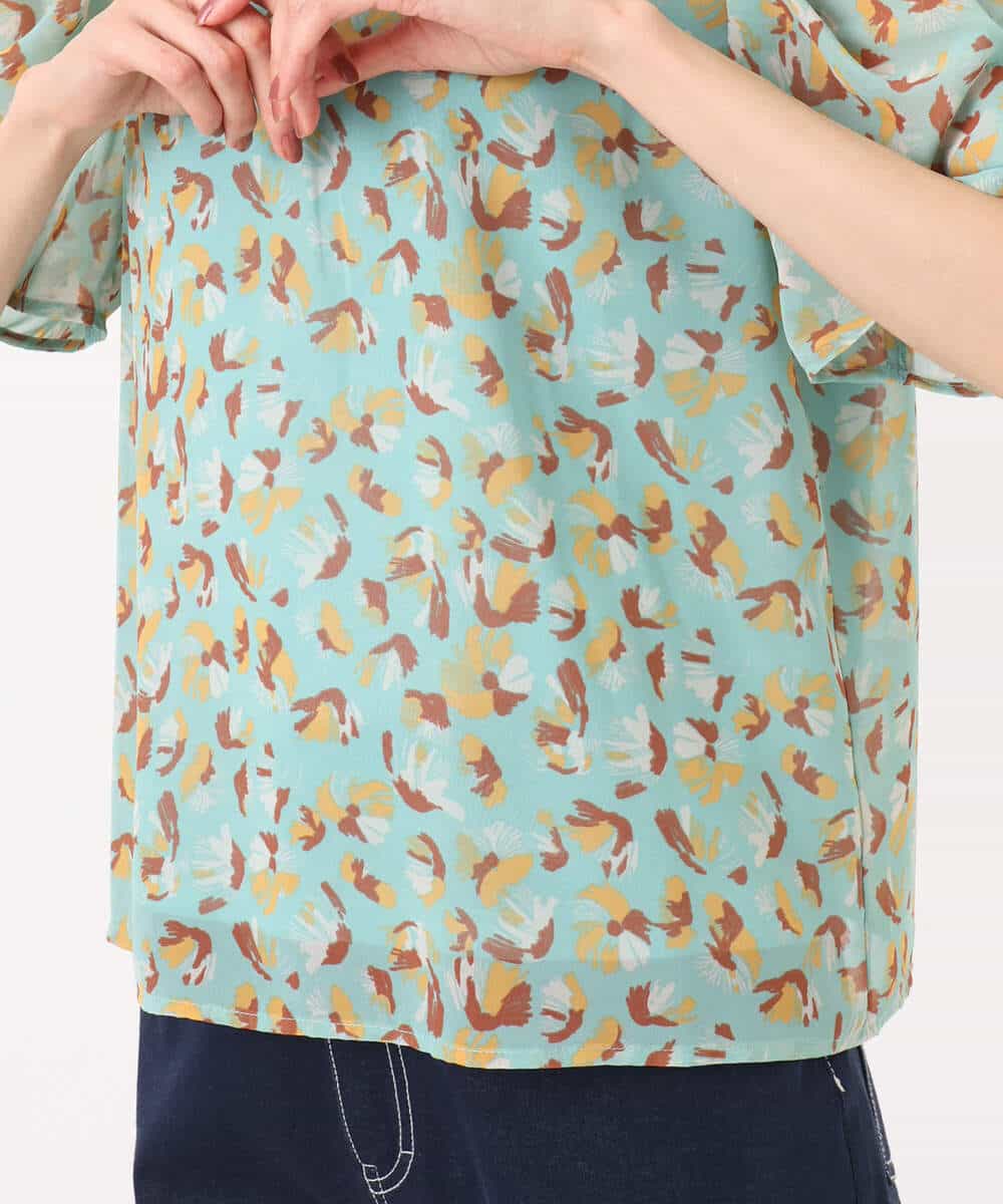 FKBGD05140 MK MICHEL KLEIN(MK ミッシェルクラン) タックスリーブ花柄シフォンブラウス/洗える ミント