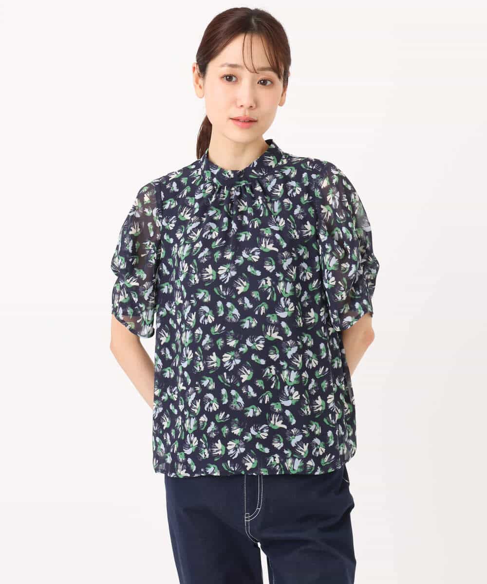 FKBGD05140 MK MICHEL KLEIN(MK ミッシェルクラン) タックスリーブ花柄シフォンブラウス/洗える ミント