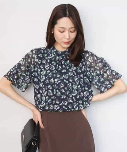 FKBGD05140 MK MICHEL KLEIN タックスリーブ花柄シフォンブラウス/洗える