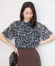 FKBGD05140 MK MICHEL KLEIN(MK ミッシェルクラン) タックスリーブ花柄シフォンブラウス/洗える ネイビー