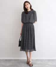 FKBGD06140 MK MICHEL KLEIN(MK ミッシェルクラン) [洗える]幾何柄バンドカラー五分袖ブラウス ブラウン