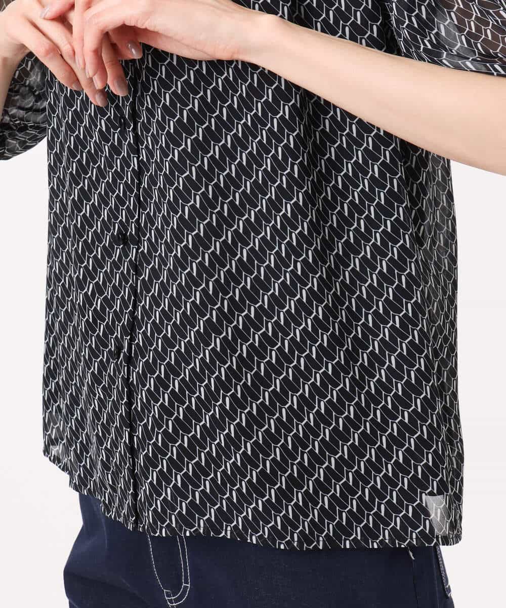 FKBGD06140 MK MICHEL KLEIN(MK ミッシェルクラン) [洗える]幾何柄バンドカラー五分袖ブラウス ブラウン