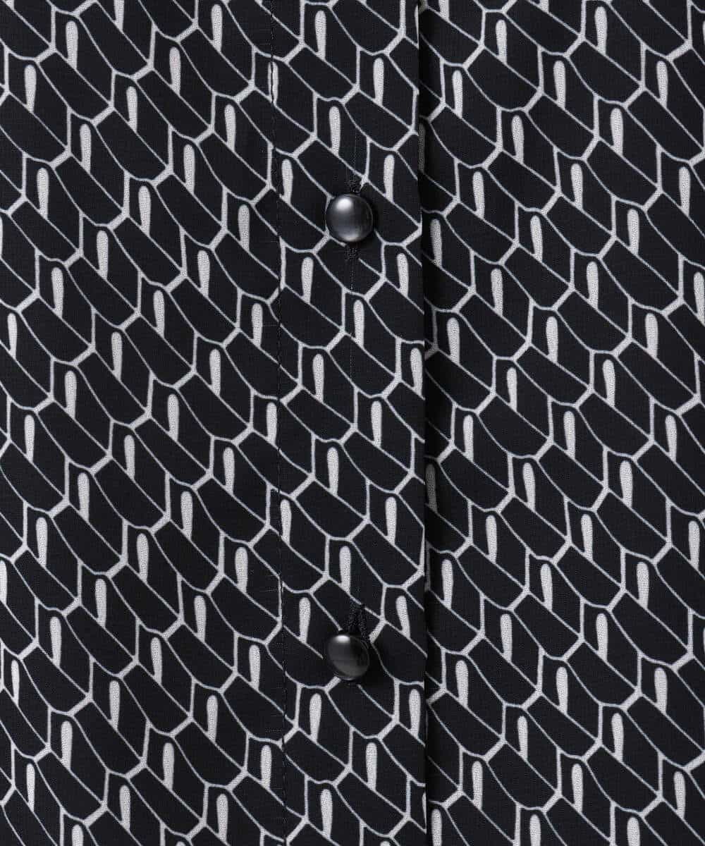 FKBGD06140 MK MICHEL KLEIN(MK ミッシェルクラン) [洗える]幾何柄バンドカラー五分袖ブラウス ブラウン