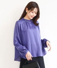 FKBGD23140 MK MICHEL KLEIN(MK ミッシェルクラン) [UVカット/接触冷感/洗える]サテンフリルネックブラウス パープル