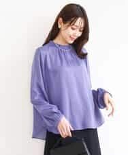FKBGD23140 MK MICHEL KLEIN(MK ミッシェルクラン) サテンフリルネックブラウス/接触冷感/UVカット/洗える パープル