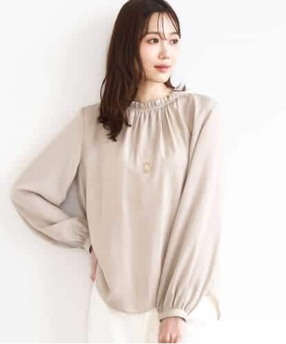 FKBGD23140 MK MICHEL KLEIN サテンフリルネックブラウス/接触冷感/UVカット/洗える