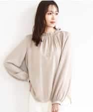 FKBGD23140 MK MICHEL KLEIN(MK ミッシェルクラン) サテンフリルネックブラウス/接触冷感/UVカット/洗える ベージュ