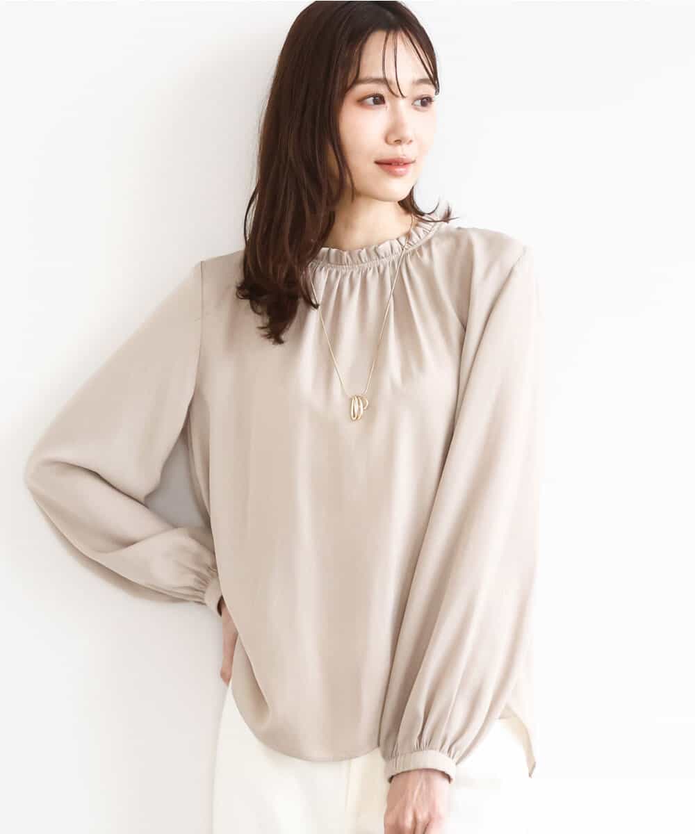 FKBGD23140 MK MICHEL KLEIN(MK ミッシェルクラン) サテンフリルネックブラウス/接触冷感/UVカット/洗える ベージュ