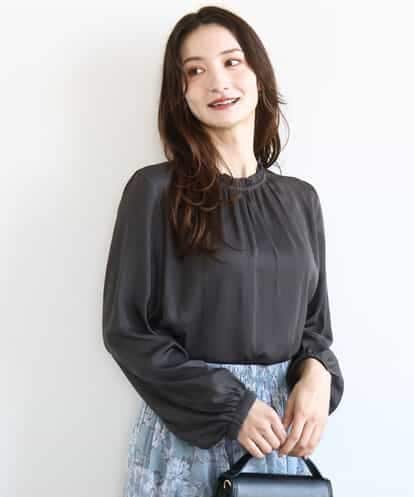 FKBGD23140 MK MICHEL KLEIN サテンフリルネックブラウス/接触冷感/UVカット/洗える