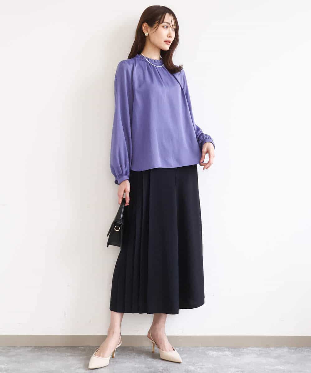 FKBGD23140 MK MICHEL KLEIN(MK ミッシェルクラン) サテンフリルネックブラウス/接触冷感/UVカット/洗える ダークグレー