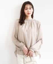 FKBGD23140 MK MICHEL KLEIN(MK ミッシェルクラン) サテンフリルネックブラウス/接触冷感/UVカット/洗える ダークグレー