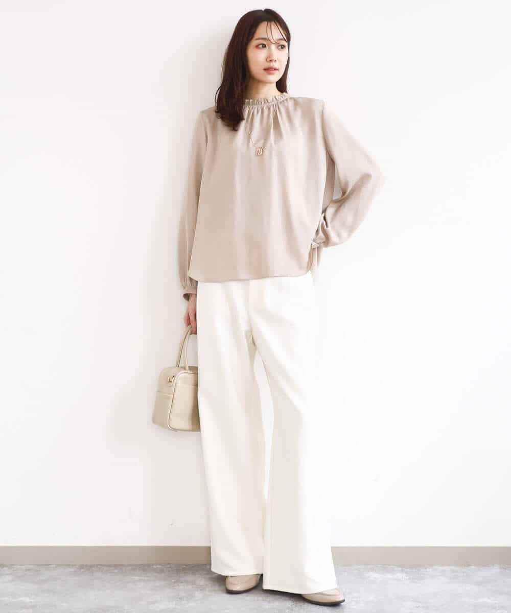 FKBGD23140 MK MICHEL KLEIN(MK ミッシェルクラン) サテンフリルネックブラウス/接触冷感/UVカット/洗える ダークグレー