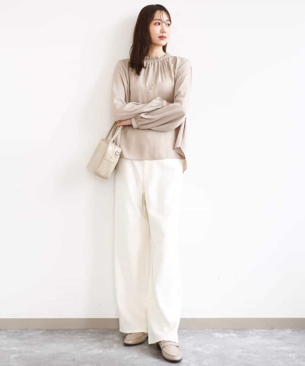 FKBGD23140 MK MICHEL KLEIN(MK ミッシェルクラン) サテンフリルネックブラウス/接触冷感/UVカット/洗える ダークグレー