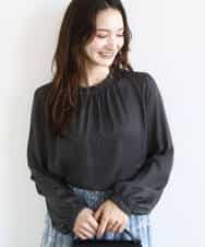 FKBGD23140 MK MICHEL KLEIN(MK ミッシェルクラン) サテンフリルネックブラウス/接触冷感/UVカット/洗える ダークグレー