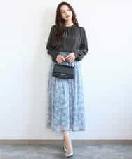 FKBGD23140 MK MICHEL KLEIN(MK ミッシェルクラン) サテンフリルネックブラウス/接触冷感/UVカット/洗える ダークグレー