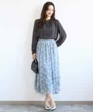 FKBGD23140 MK MICHEL KLEIN(MK ミッシェルクラン) サテンフリルネックブラウス/接触冷感/UVカット/洗える ダークグレー