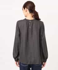 FKBGD23140 MK MICHEL KLEIN(MK ミッシェルクラン) サテンフリルネックブラウス/接触冷感/UVカット/洗える ダークグレー