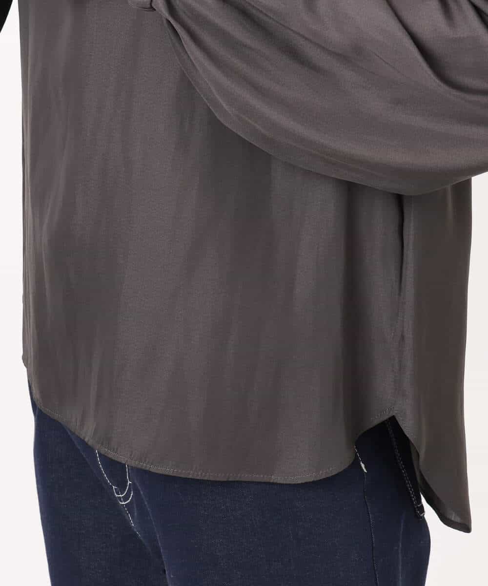 FKBGD23140 MK MICHEL KLEIN(MK ミッシェルクラン) サテンフリルネックブラウス/接触冷感/UVカット/洗える ダークグレー