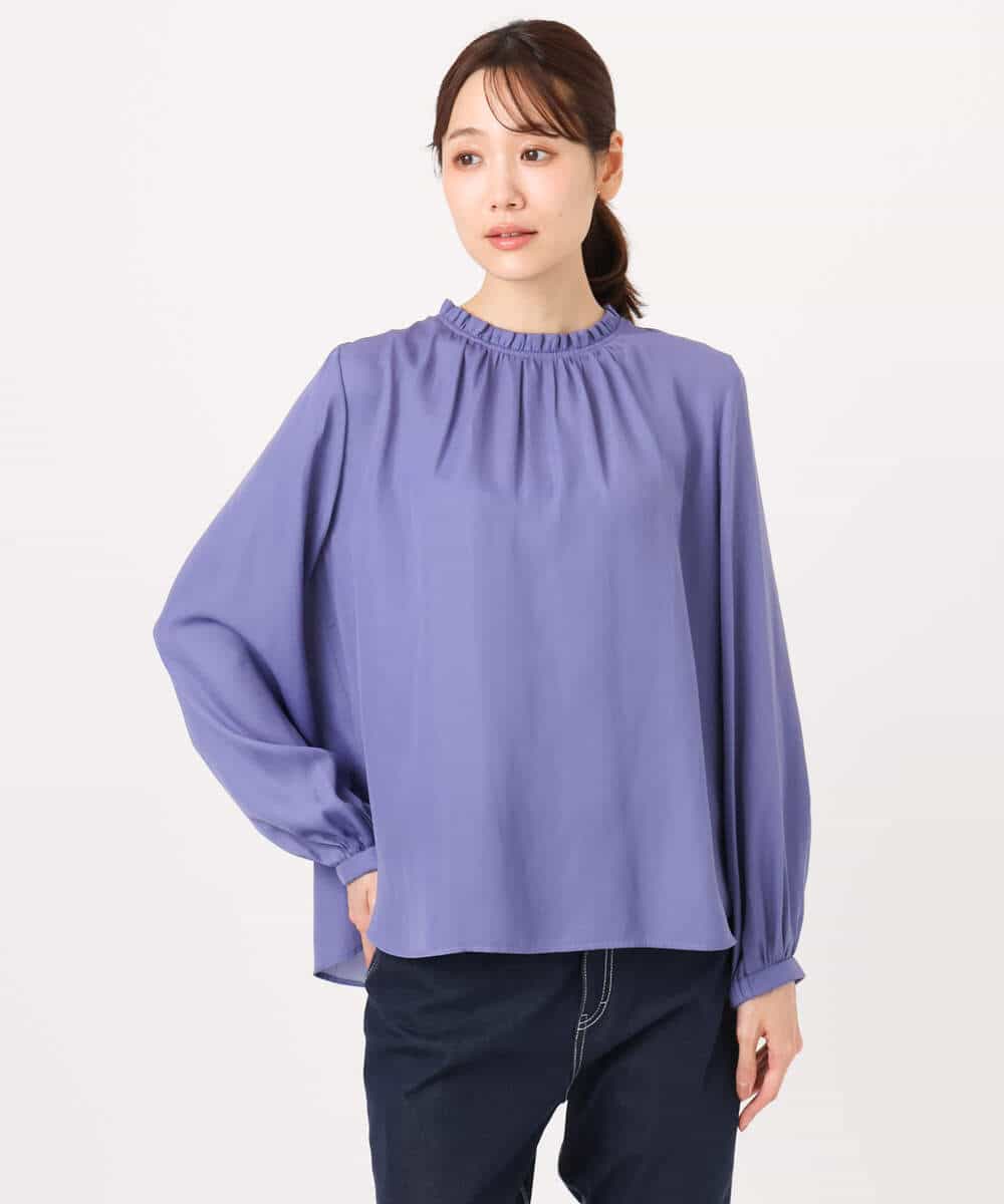 FKBGD23140 MK MICHEL KLEIN(MK ミッシェルクラン) サテンフリルネックブラウス/接触冷感/UVカット/洗える ダークグレー