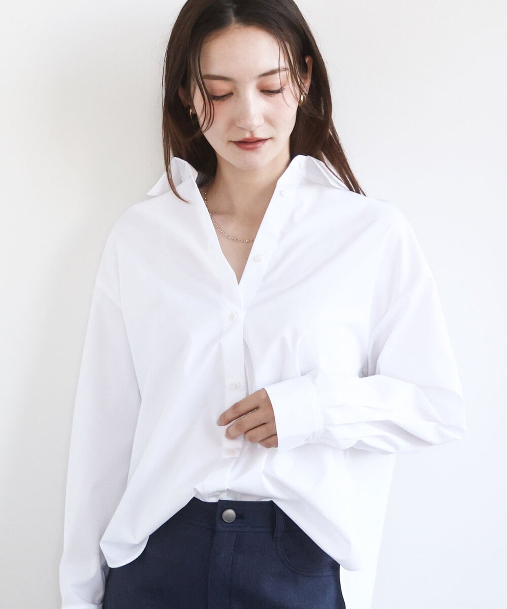 FKBGD27140 MK MICHEL KLEIN(MK ミッシェルクラン) コットン混ベーシックシャツ（無地）/接触冷感/防シワ/洗える ピンク