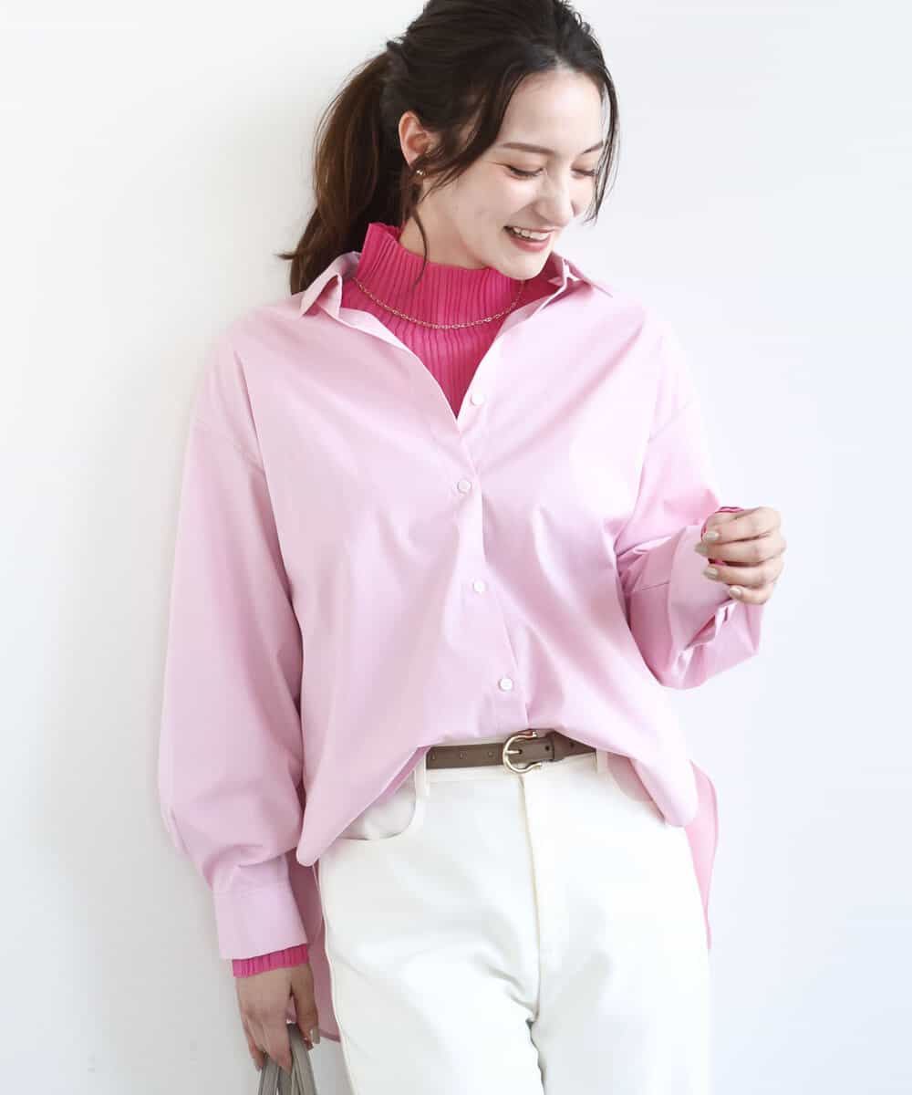 FKBGD27140 MK MICHEL KLEIN(MK ミッシェルクラン) コットン混ベーシックシャツ（無地）/接触冷感/防シワ/洗える ピンク