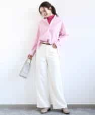 FKBGD27140 MK MICHEL KLEIN(MK ミッシェルクラン) コットン混ベーシックシャツ（無地）/接触冷感/防シワ/洗える ピンク