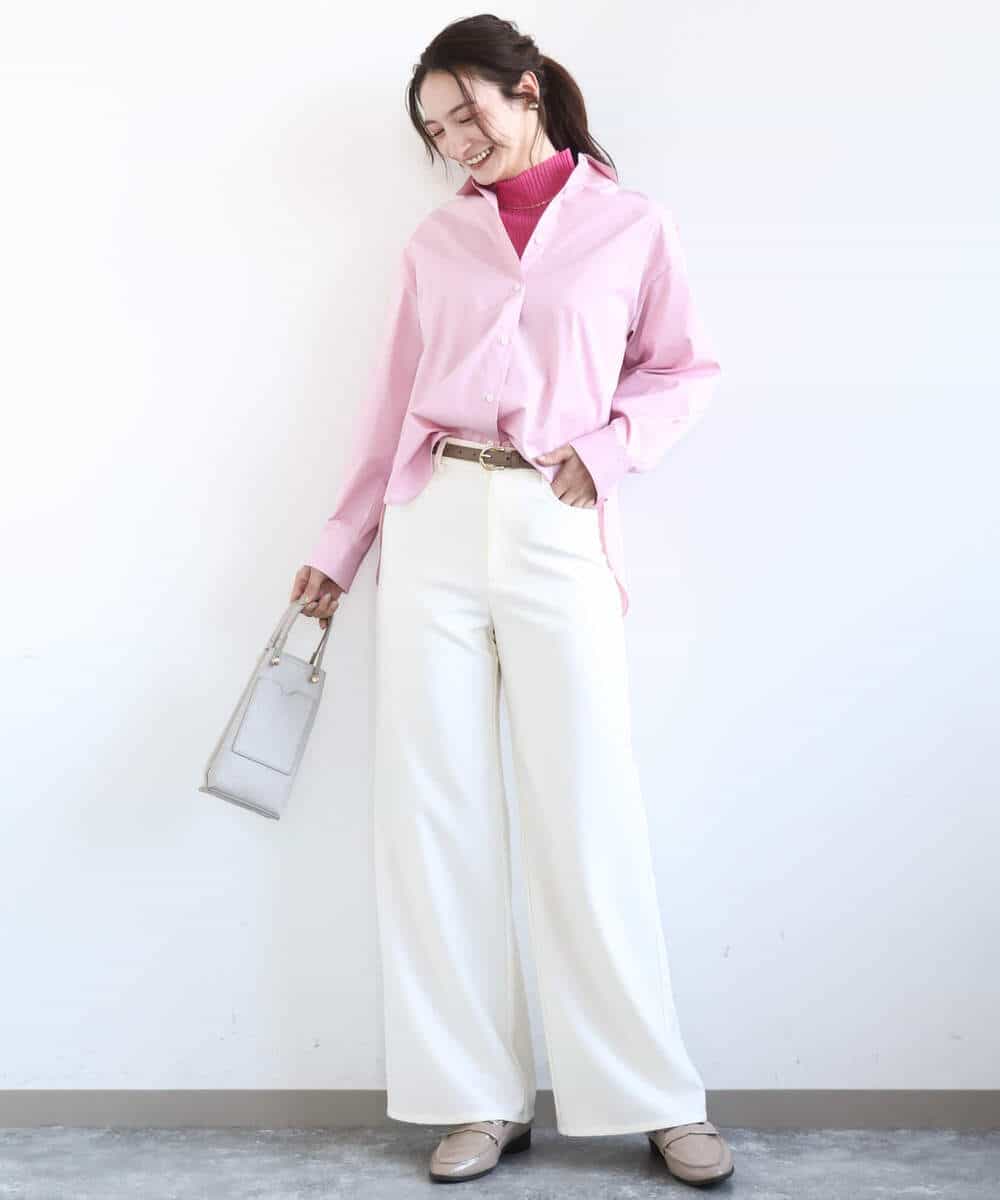 FKBGD27140 MK MICHEL KLEIN(MK ミッシェルクラン) コットン混ベーシックシャツ（無地）/接触冷感/防シワ/洗える ピンク