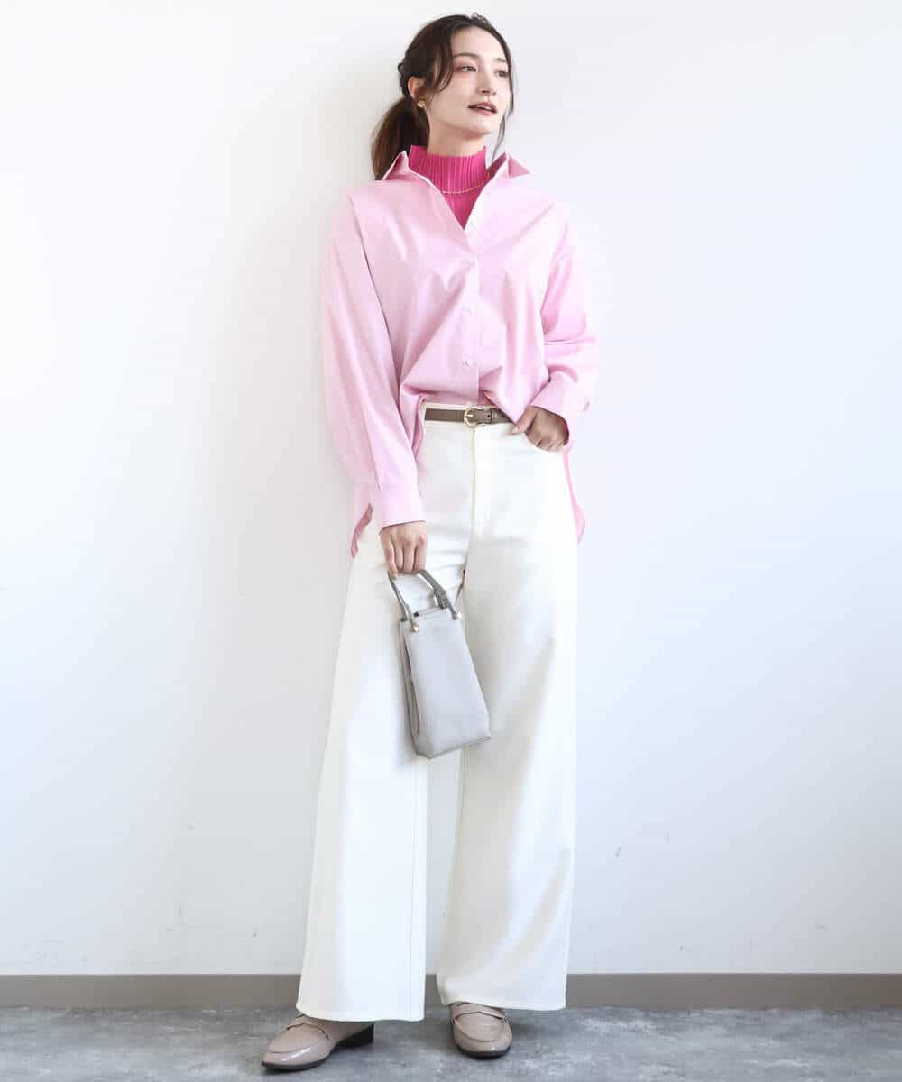 FKBGD27140 MK MICHEL KLEIN(MK ミッシェルクラン) コットン混ベーシックシャツ（無地）/接触冷感/防シワ/洗える ピンク