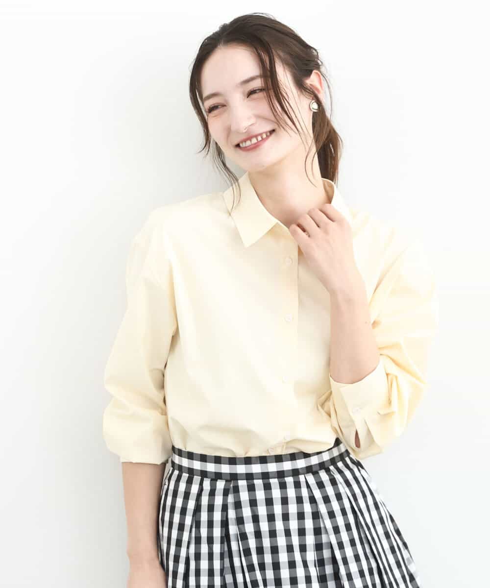 FKBGD27140 MK MICHEL KLEIN(MK ミッシェルクラン) コットン混ベーシックシャツ（無地）/接触冷感/防シワ/洗える ライトイエロー