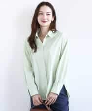 FKBGD27140 MK MICHEL KLEIN(MK ミッシェルクラン) コットン混ベーシックシャツ（無地）/接触冷感/防シワ/洗える ライトグリーン