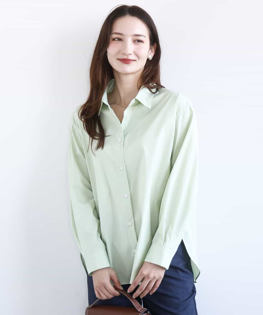 FKBGD27140 MK MICHEL KLEIN(MK ミッシェルクラン) コットン混ベーシックシャツ（無地）/接触冷感/防シワ/洗える ライトグリーン