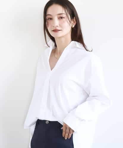 FKBGD27140 MK MICHEL KLEIN コットン混ベーシックシャツ（無地）/接触冷感/防シワ/洗える