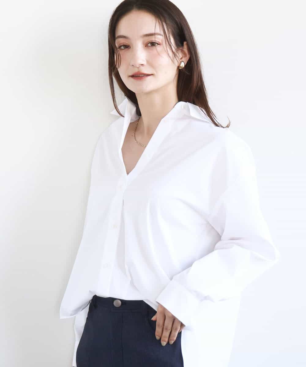 FKBGD27140 MK MICHEL KLEIN(MK ミッシェルクラン) コットン混ベーシックシャツ（無地）/接触冷感/防シワ/洗える ホワイト