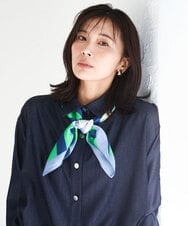 FKBGD30150 MK MICHEL KLEIN(MK ミッシェルクラン) [SANAGARAシリーズ]デニムライク クロップド丈シャツブラウス/接触冷感/UVカット/洗える ネイビー