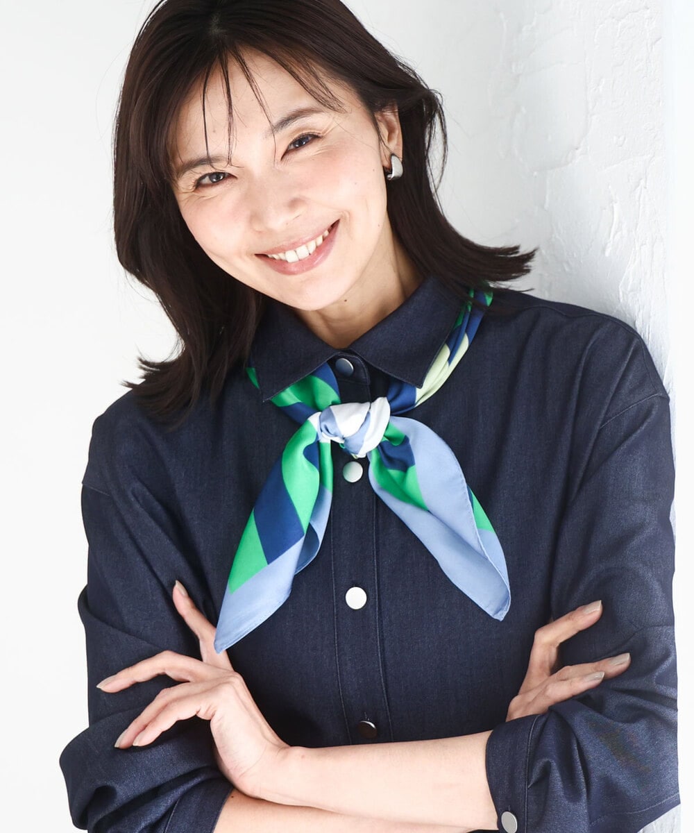 FKBGD30150 MK MICHEL KLEIN(MK ミッシェルクラン) [SANAGARAシリーズ]デニムライク クロップド丈シャツブラウス/接触冷感/UVカット/洗える ネイビー