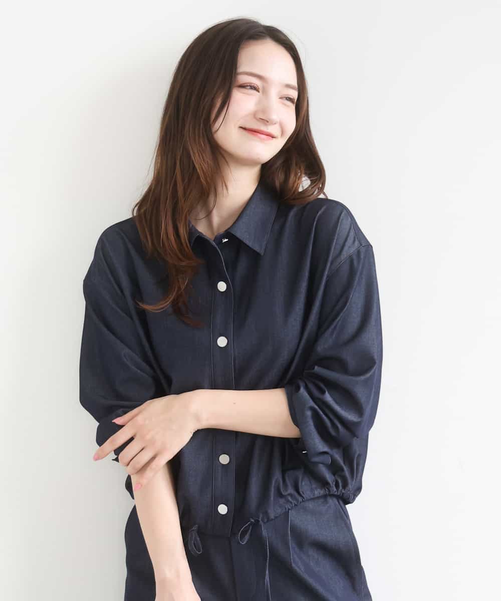 FKBGD30150 MK MICHEL KLEIN(MK ミッシェルクラン) [SANAGARAシリーズ]デニムライク クロップド丈シャツブラウス/接触冷感/UVカット/洗える ネイビー