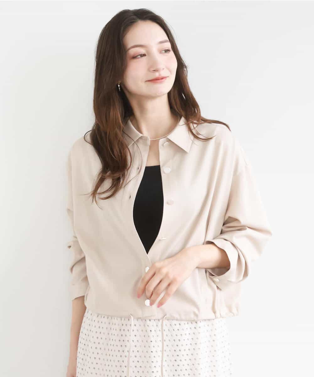 FKBGD30150 MK MICHEL KLEIN(MK ミッシェルクラン) [SANAGARAシリーズ]デニムライク クロップド丈シャツブラウス/接触冷感/UVカット/洗える ネイビー