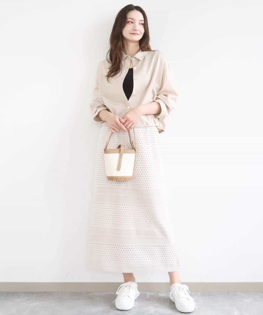 FKBGD30150 MK MICHEL KLEIN(MK ミッシェルクラン) [SANAGARAシリーズ]デニムライク クロップド丈シャツブラウス/接触冷感/UVカット/洗える ネイビー