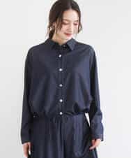 FKBGD30150 MK MICHEL KLEIN(MK ミッシェルクラン) [SANAGARAシリーズ]デニムライク クロップド丈シャツブラウス/接触冷感/UVカット/洗える ネイビー