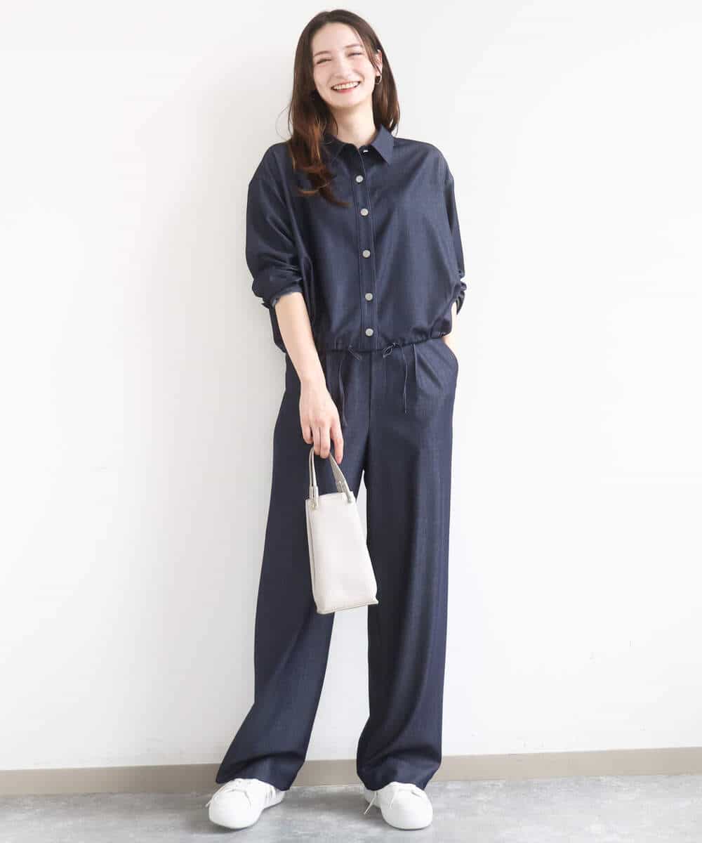 FKBGD30150 MK MICHEL KLEIN(MK ミッシェルクラン) [SANAGARAシリーズ]デニムライク クロップド丈シャツブラウス/接触冷感/UVカット/洗える ネイビー