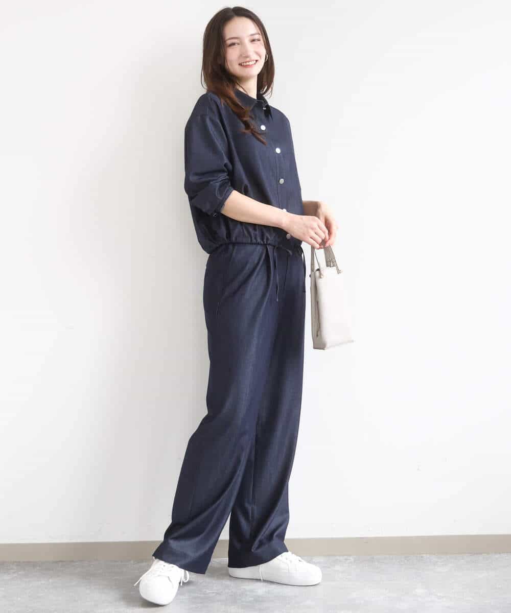 FKBGD30150 MK MICHEL KLEIN(MK ミッシェルクラン) [SANAGARAシリーズ]デニムライク クロップド丈シャツブラウス/接触冷感/UVカット/洗える ネイビー