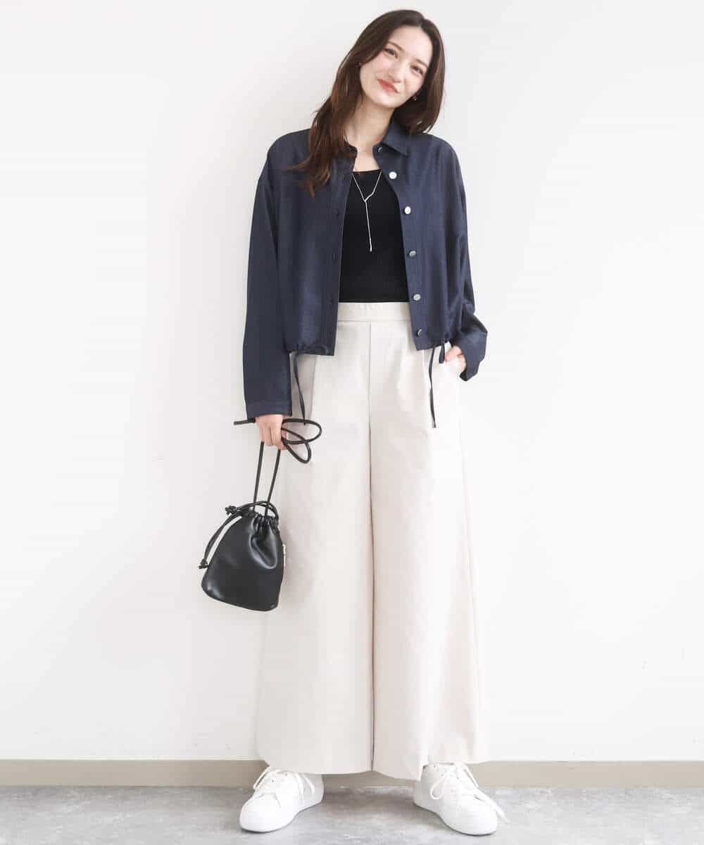 FKBGD30150 MK MICHEL KLEIN(MK ミッシェルクラン) [SANAGARAシリーズ]デニムライク クロップド丈シャツブラウス/接触冷感/UVカット/洗える ネイビー