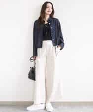 FKBGD30150 MK MICHEL KLEIN(MK ミッシェルクラン) [SANAGARAシリーズ]デニムライク クロップド丈シャツブラウス/接触冷感/UVカット/洗える ネイビー