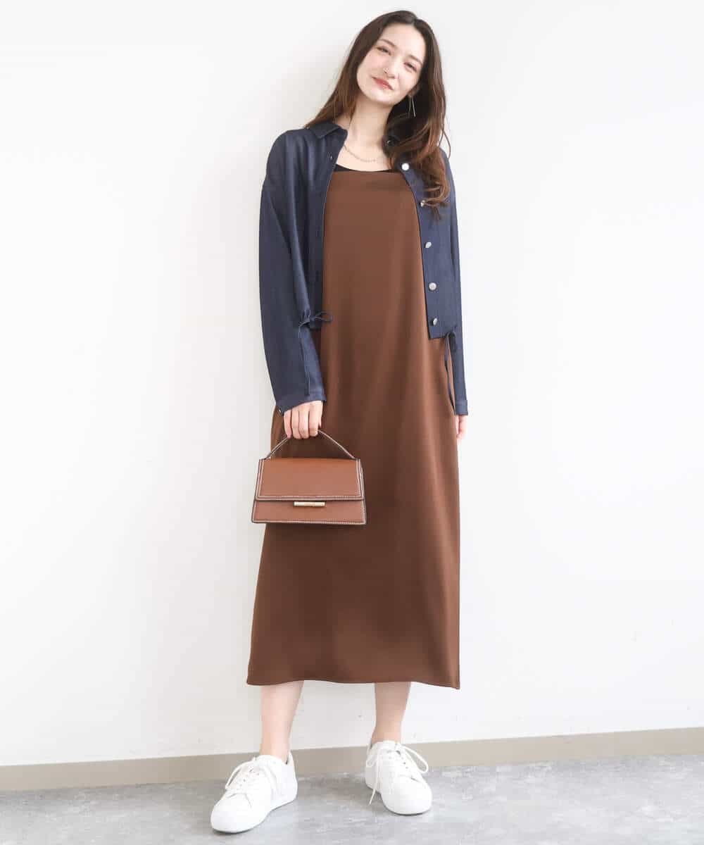 FKBGD30150 MK MICHEL KLEIN(MK ミッシェルクラン) [SANAGARAシリーズ]デニムライク クロップド丈シャツブラウス/接触冷感/UVカット/洗える ネイビー