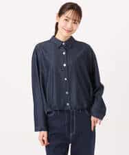 FKBGD30150 MK MICHEL KLEIN(MK ミッシェルクラン) [SANAGARAシリーズ]デニムライク クロップド丈シャツブラウス/接触冷感/UVカット/洗える ネイビー