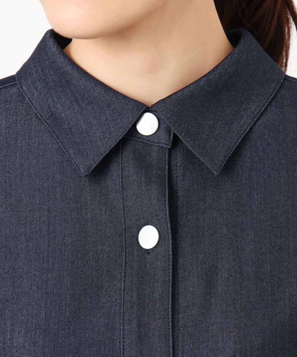 FKBGD30150 MK MICHEL KLEIN(MK ミッシェルクラン) [SANAGARAシリーズ]デニムライク クロップド丈シャツブラウス/接触冷感/UVカット/洗える ネイビー