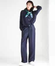 FKBGD30150 MK MICHEL KLEIN(MK ミッシェルクラン) [SANAGARAシリーズ]デニムライク クロップド丈シャツブラウス/接触冷感/UVカット/洗える ネイビー