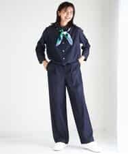 FKBGD30150 MK MICHEL KLEIN(MK ミッシェルクラン) [SANAGARAシリーズ]デニムライク クロップド丈シャツブラウス/接触冷感/UVカット/洗える ネイビー